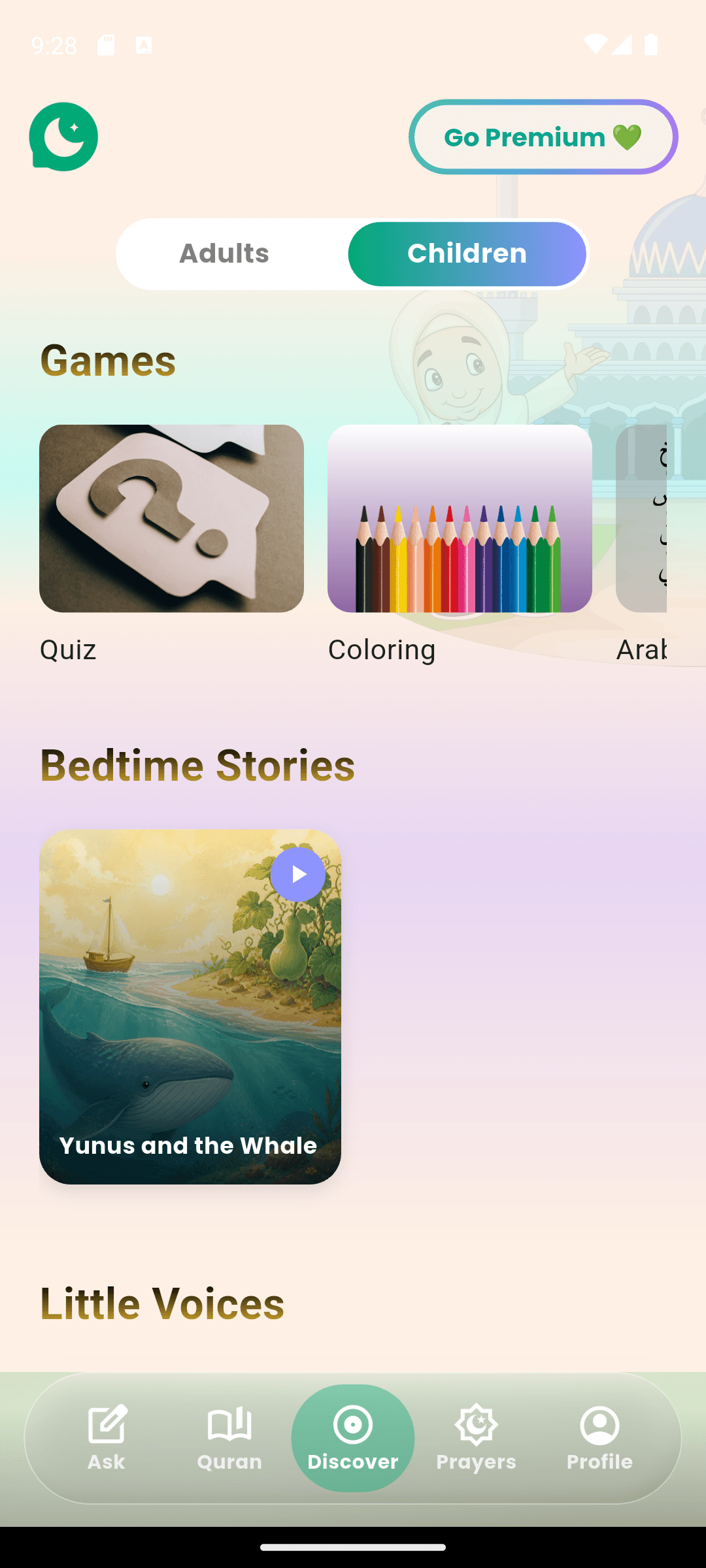 Ask Muslim kids mode screen