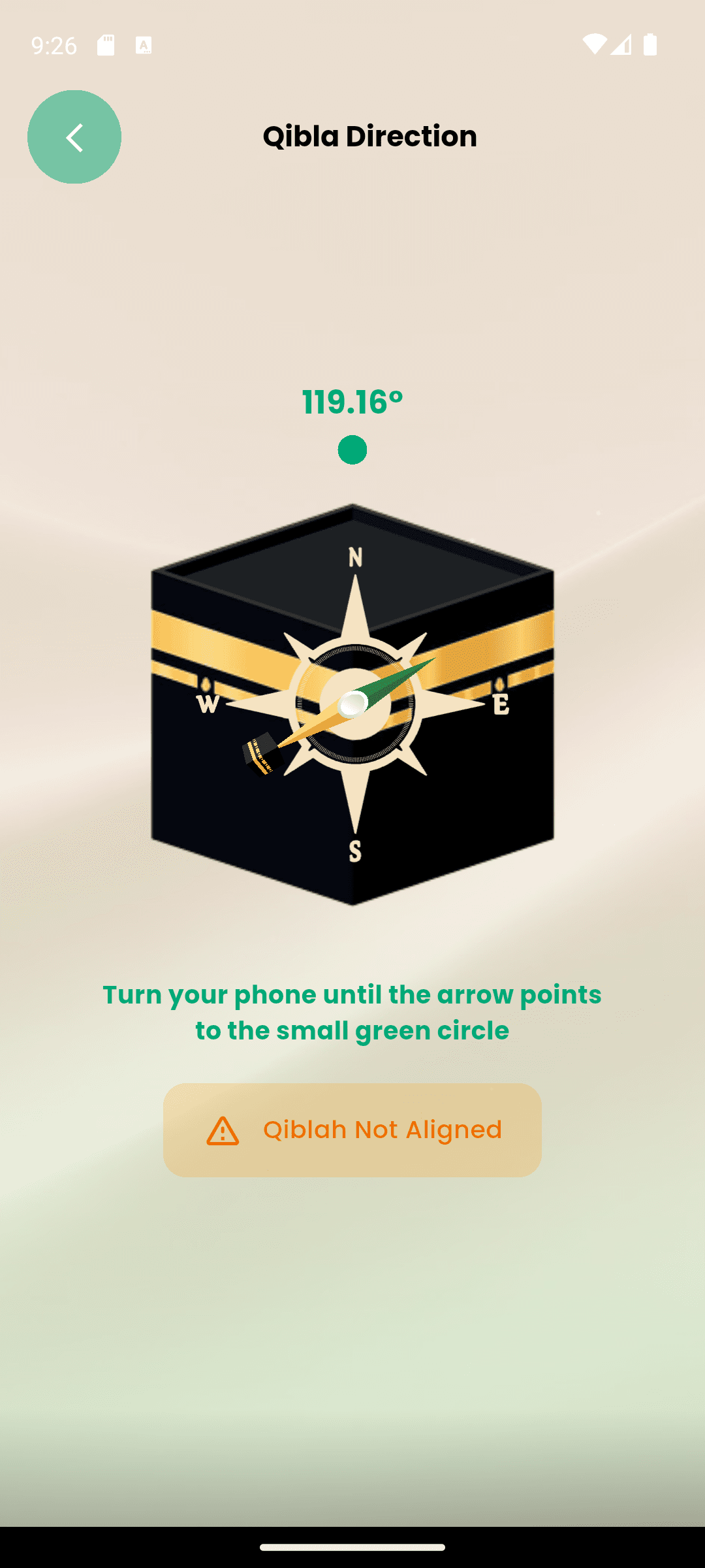 Ask Muslim Qibla compass screen